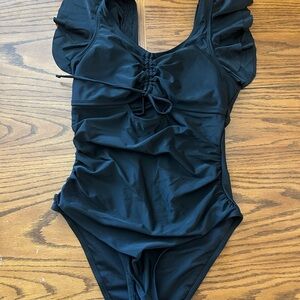 Black Ruffled One-Piece Swimsuit